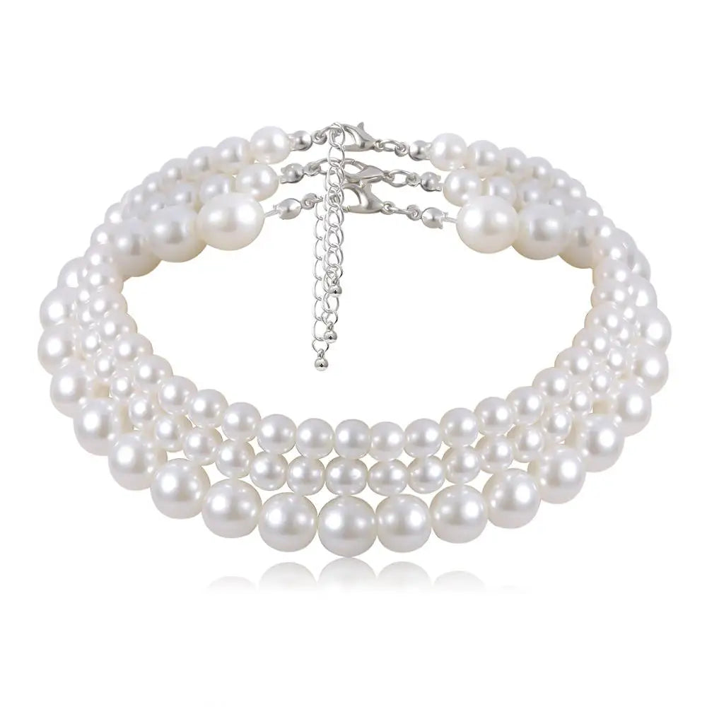 luckacco multi-layer white imitation pearl necklace bead  chain punk ladies wedding short clavicle necklac girl charm banquet jewelry