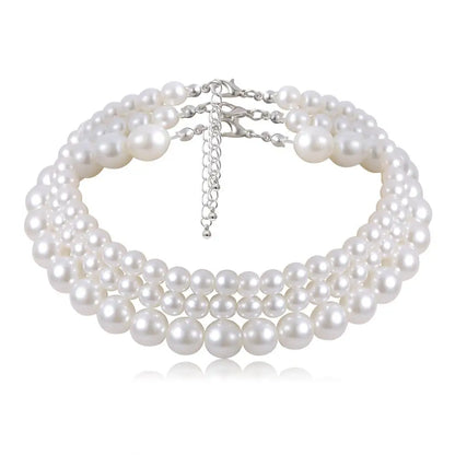Luckacco Multi-Layer White Imitation Pearl Necklace Bead  Chain Punk Ladies Wedding Short Clavicle Necklac Girl Charm Banquet Jewelry