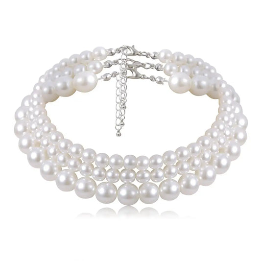 Luckacco Multi-Layer White Imitation Pearl Necklace Bead  Chain Punk Ladies Wedding Short Clavicle Necklac Girl Charm Banquet Jewelry