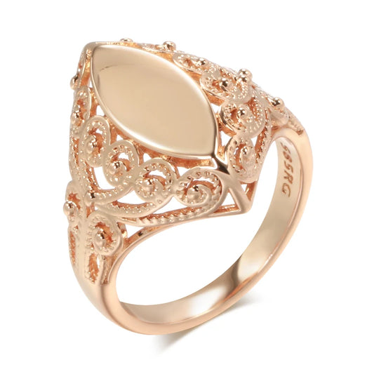 Luckacco Kinel Hot Fashion Glossy Rings for Women 585 Rose Gold Unique Pattern Rhombus Rings Ethnic Bride Wedding Jewelry 2022 New