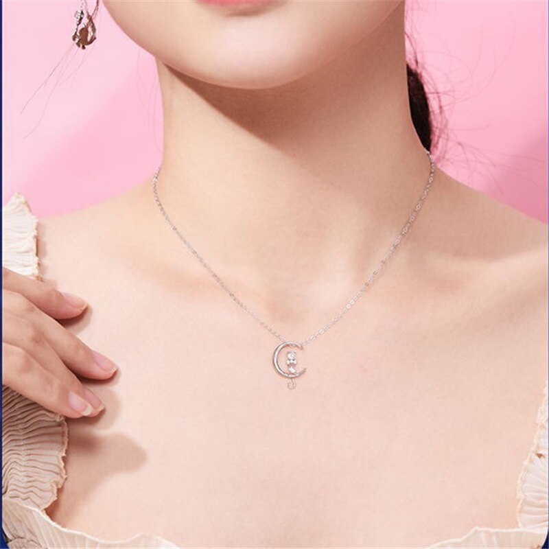 Top Quality 925 Sterling Silver Necklaces For Lady Party Accessories Luxury Moonstone Cat Pendant Necklace Women Jewelry Gift -  - Luckacco Jewelry and Watch Store