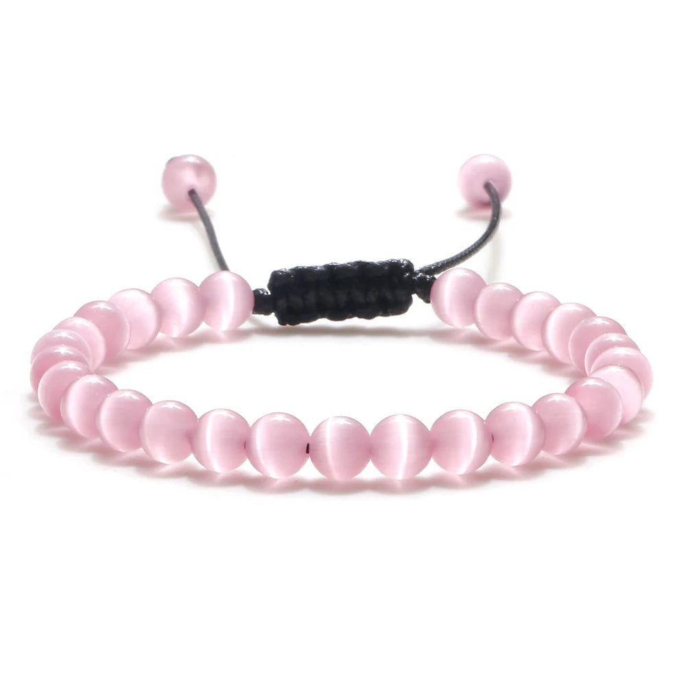 luckacco natural opal beads bracelets smooth cat eye quartz chakra beads bracelet & bangle for women men adjustable wrist jewelry pulsera