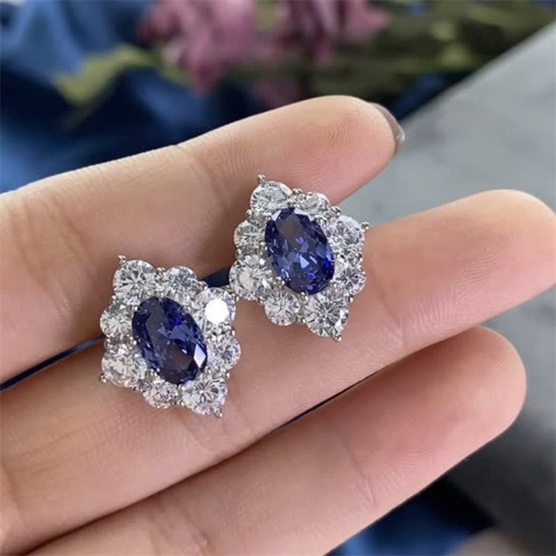 CAOSHI Delicate Stud Earrings for Women Brilliant Blue Crystal Zirconia Accessories Trendy Female Party Jewelry Exquisite Gift - luckacco