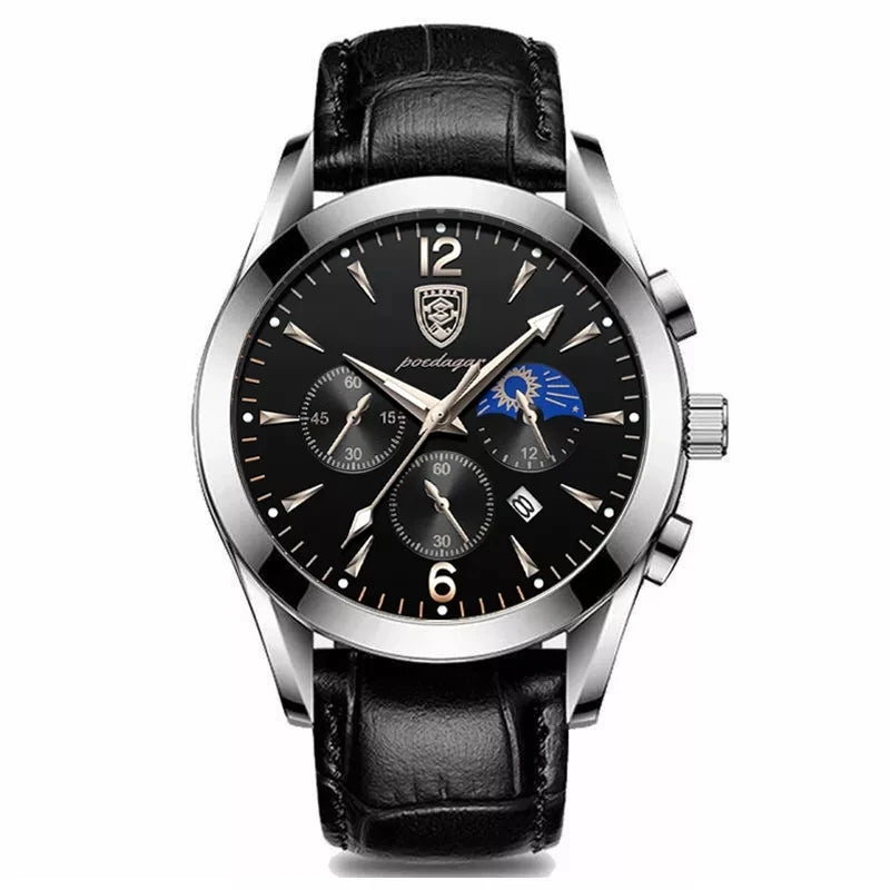 luckacco poedagar men watch new top brand luxury waterproof luminous sport wristwatch quartz military genuine leather relogio masculino