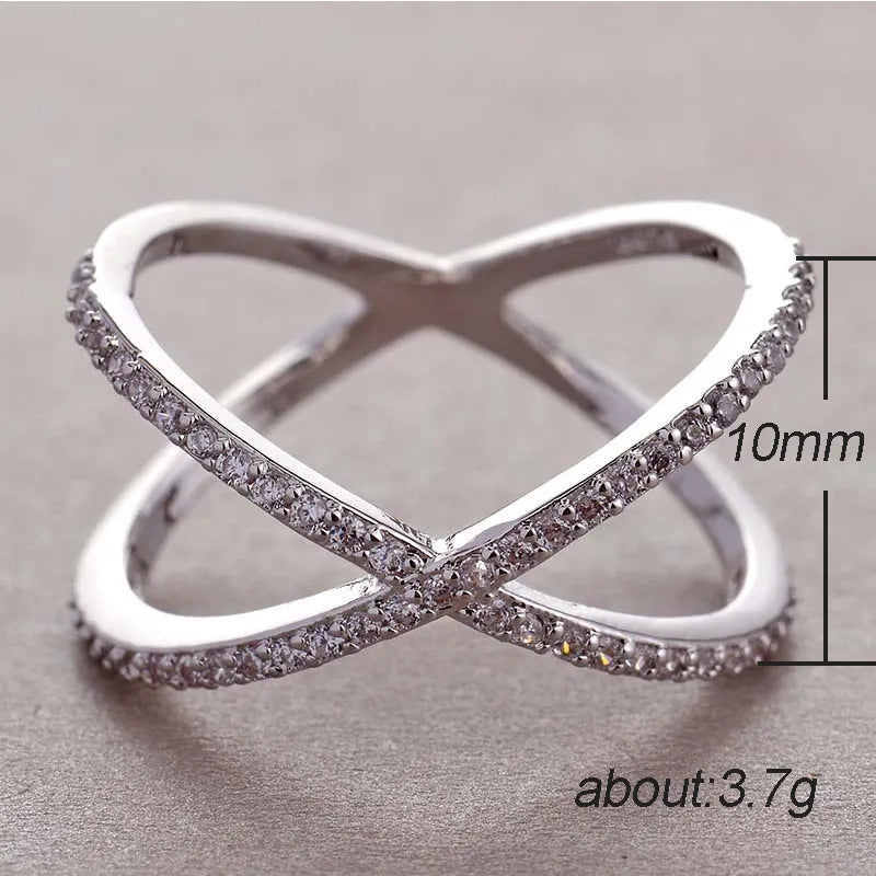 luckacco daily picks luxury cross x shape women engagement ring full paved cz stone silver color elegant simple female jewelry ring hot sale
