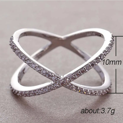 Luckacco daily picks Luxury Cross X Shape Women Engagement Ring Full Paved CZ Stone Silver Color Elegant Simple Female Jewelry Ring Hot Sale