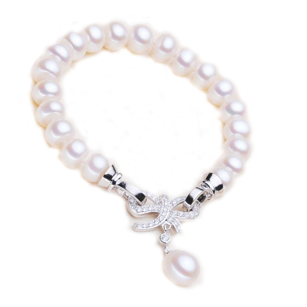 YKNRBPH  S925 Sterling Silver Natural 8-9mm Real Pearl Bracelet For Women Freshwater Pearl Girl Birthday Gift Fine Jewelry - luckacco