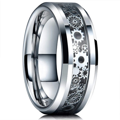 Luckacco Fashion Men 8mm Rose Gold Color Stainless Steel Rings Double Groove Pattern Promise Rings For Men Wedding Jewelry Accessories