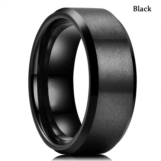 Luckacco Fashion Men 8mm Rose Gold Color Stainless Steel Rings Double Groove Pattern Promise Rings For Men Wedding Jewelry Accessories