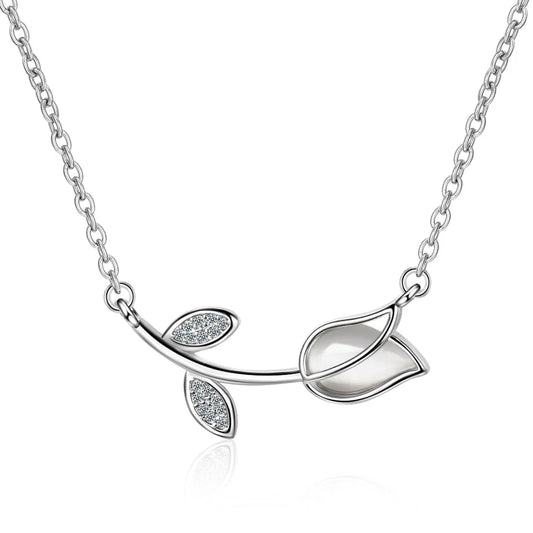 Luckacco 925 Sterling Silver Female Rose Flower Pendant Necklaces For Women Fashion Designer Luxury Quality Fine Jewelry GaaBou Jewellery