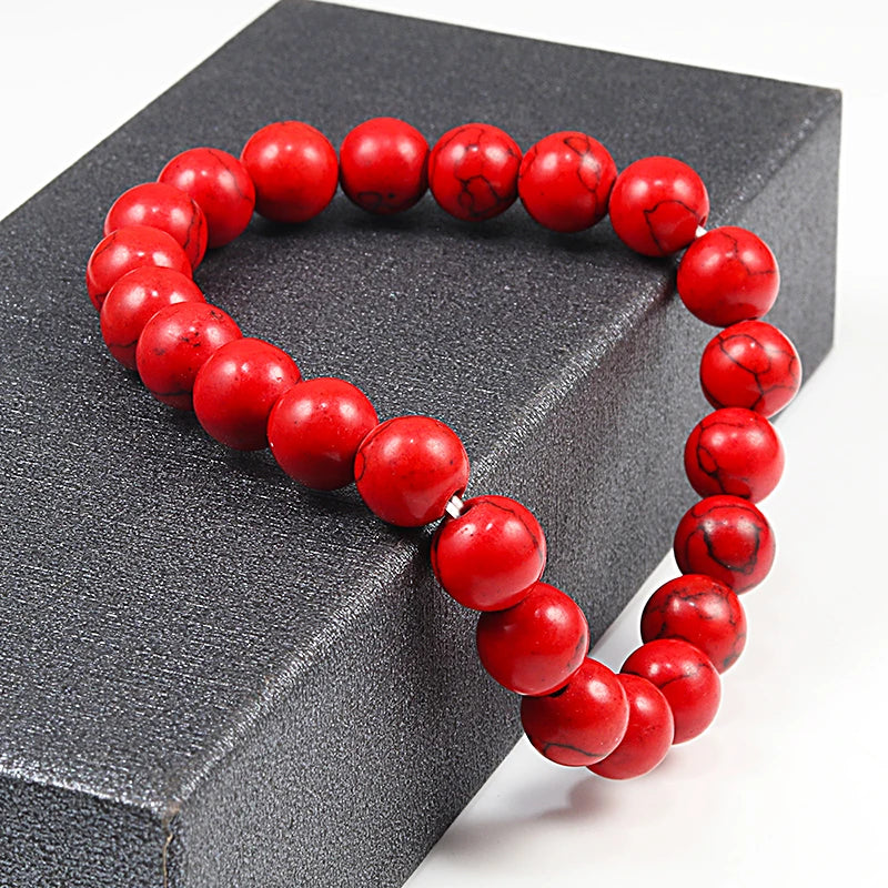 luckacco new 6mm 8mm 10mm red beads bracelets classic elastic stretch natural stone bracelet bangle for women men yoga jewelry