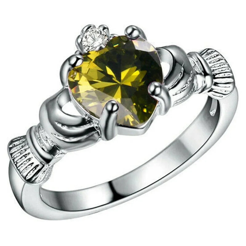 luckacco women silver color zircon crown wedding engagement claddagh ring size 6-10