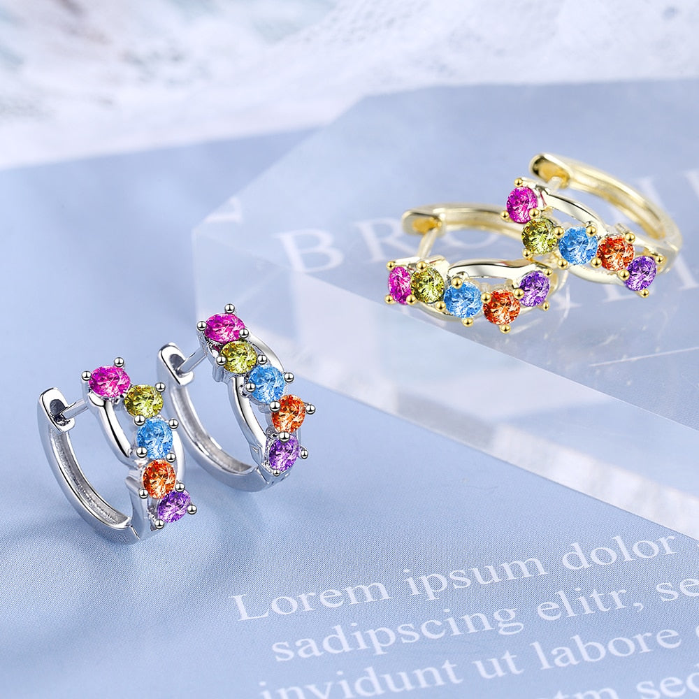 925 Sterling Silver 2021 Women's Fine Jewelry High Quality Color Crystal Zircon Earrings Gold Silver Earring aretes Creole -  - Luckacco Jewelry and Watch Store