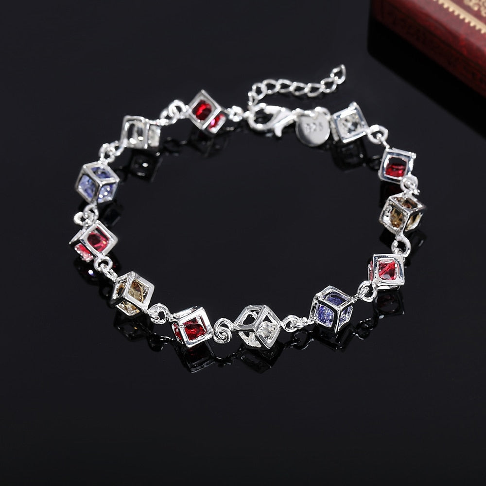 925 Stamp silver bracelets women lady wedding gift Jewelry fashion charm colorful zircon crystal Bracelet free shipping - luckacco