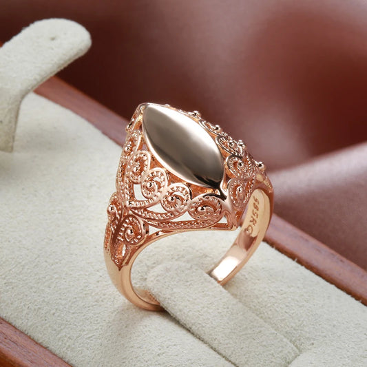 Luckacco Kinel Hot Fashion Glossy Rings for Women 585 Rose Gold Unique Pattern Rhombus Rings Ethnic Bride Wedding Jewelry 2022 New