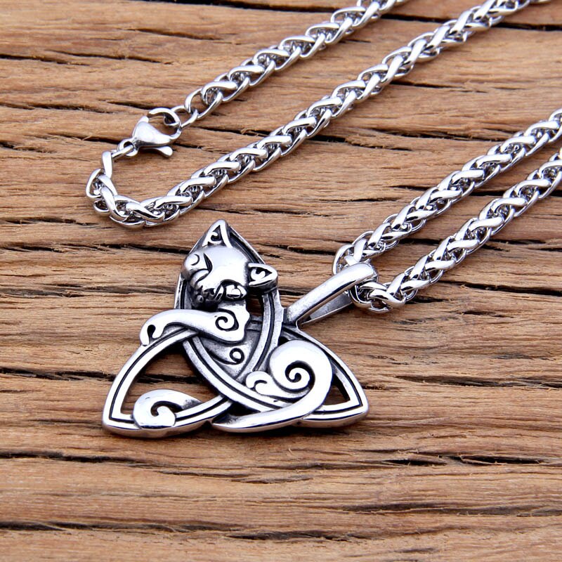 Hot New Style Viking Jewelry fox/cat Necklaces &Pendants Triquetra Silver plated Metal Chain Gift For Women And Men - luckacco