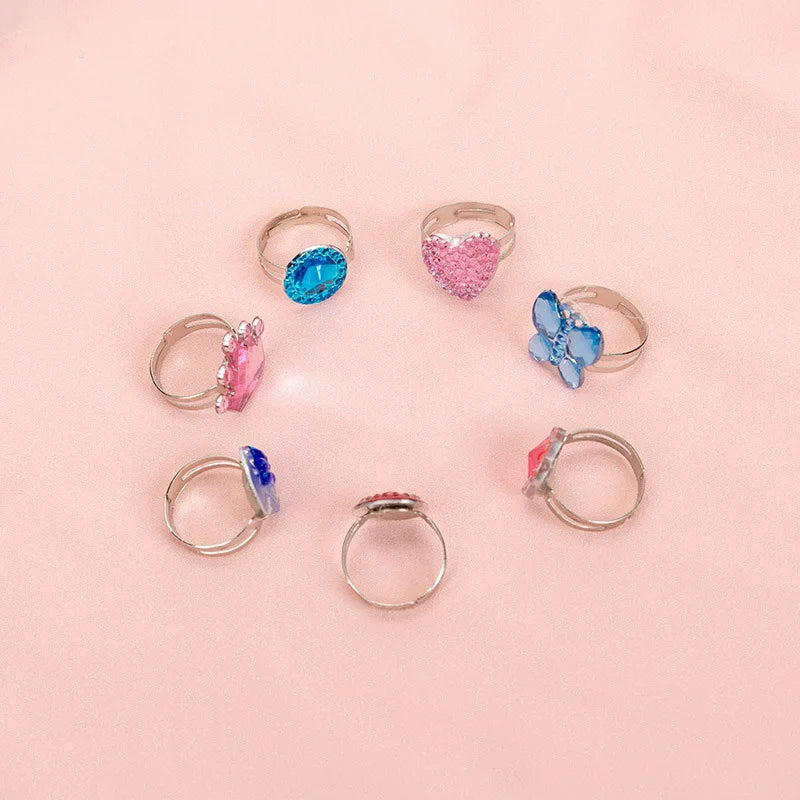 luckacco 10pcs cute cartoon kids rings kawaii korean children girls flower alloy finger ring child jewelry gift adjustable rings
