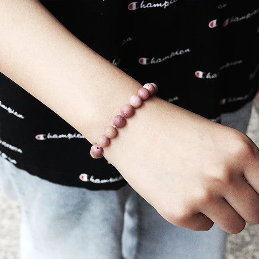 Luckacco Fashion Natural Stone Pink Angelite Beads Bracelet 8mm Sunstone Beaded Energy Yoga Bracelet Jewelry for Women Handmade Gifts