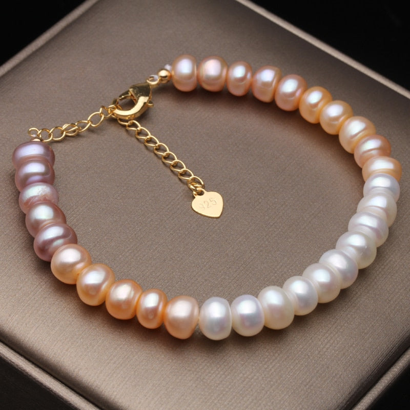 100% Real Natural Colorful Pearl Bracelet Women,Button Classic Freshwater Pearl Strand Bracelet Wedding Gift -  - Luckacco Jewelry and Watch Store