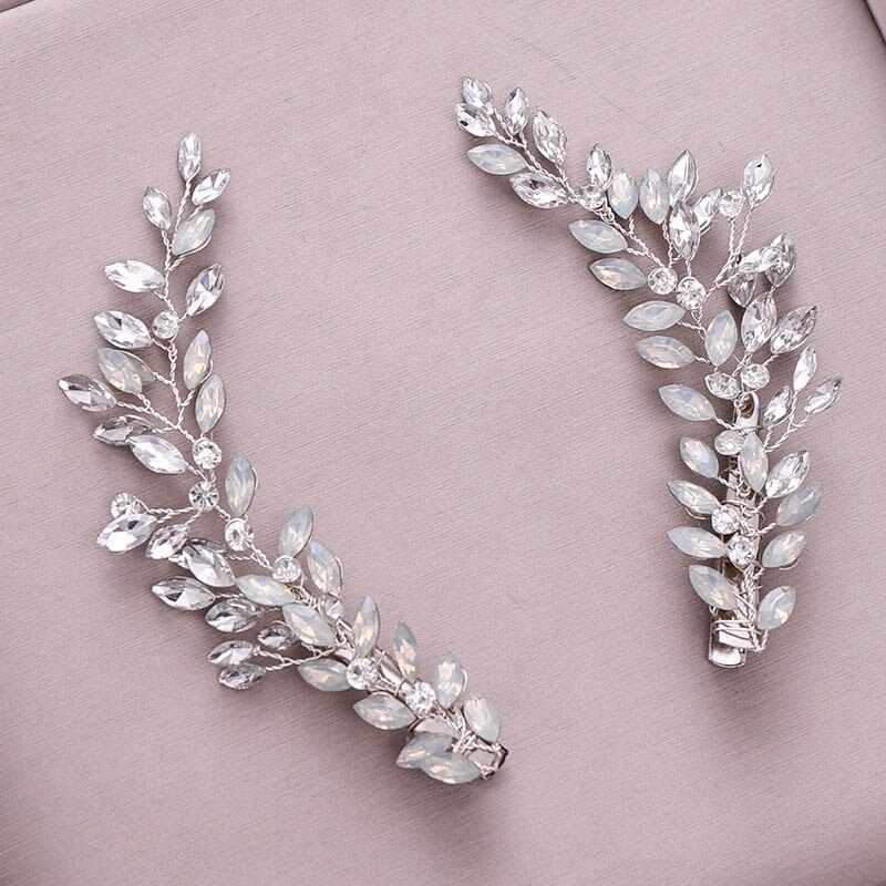 A Pair Bridal Crystal Beads Hair Clip Wedding Hair Jewelry Silver Color Hairpin Bridal Headpiece Wedding Hair Accessories -  - Luckacco Jewelry and Watch Store