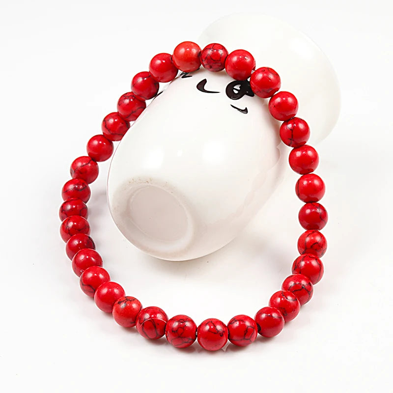 luckacco new 6mm 8mm 10mm red beads bracelets classic elastic stretch natural stone bracelet bangle for women men yoga jewelry