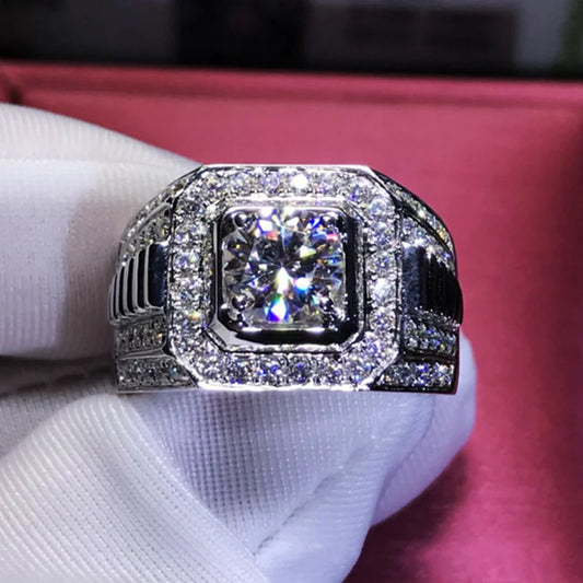 Luckacco Gorgeous Men's Big Natural Birthstone Crystal Zircon Rings Luxury Banquet Engagement Ring for Men Wedding Band Jewelry