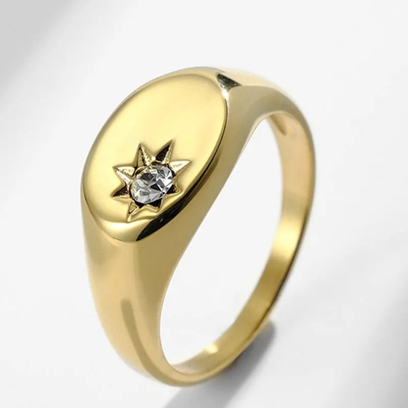 luckacco 316l stainless steel nickel& lead free zircon paved star singet rings for women tarnish free party jewelry gold color ring