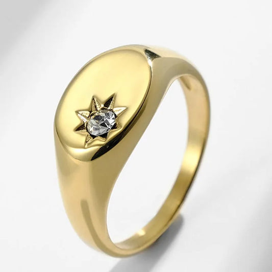 Luckacco 316L Stainless Steel Nickel& Lead Free Zircon Paved Star Singet Rings for Women Tarnish Free Party Jewelry Gold Color Ring