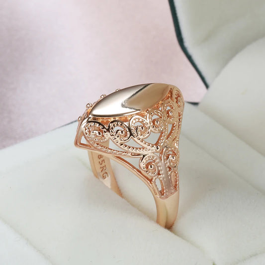 Luckacco Kinel Hot Fashion Glossy Rings for Women 585 Rose Gold Unique Pattern Rhombus Rings Ethnic Bride Wedding Jewelry 2022 New