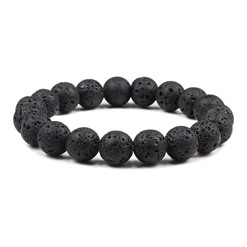 luckacco 10mm tiger eye natural stone beads bracelet 3 size buddha lava round beads elasticity rope bracelets for men yoga handmade jewel