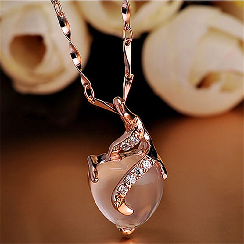 Charm Heart-shaped Opal Necklaces & Pendants Rose Gold Chain White Crystal Necklace Graceful Bijoux Femme Gift For Friends - luckacco