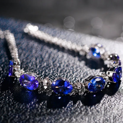 Luckacco Luxury 100% S925 Silver Bracelets For Woman With Blue Sapphire Gemstone Lady Fine Jewelry  Gift