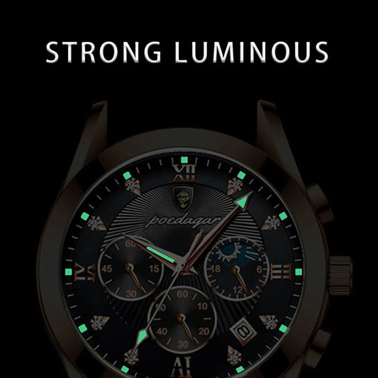 Luckacco POEDAGAR Men Watch New Top Brand Luxury Waterproof Luminous Sport Wristwatch Quartz Military Genuine Leather Relogio Masculino