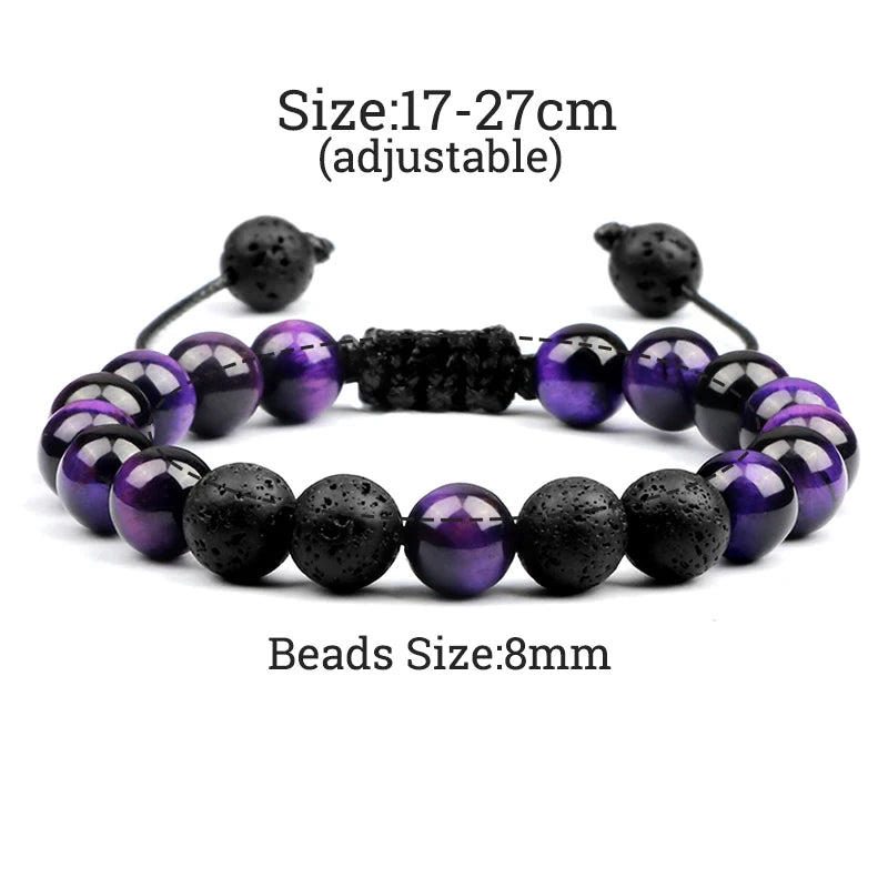 luckacco high quality purple tiger eye lava beads bracelet women natural stone healing buddha adjustable bangles jewelry gift for friend