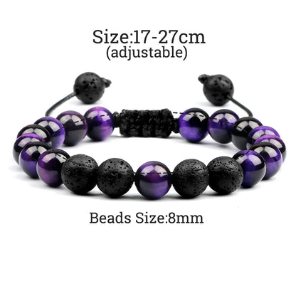 Luckacco High Quality Purple Tiger Eye Lava Beads Bracelet Women Natural Stone Healing Buddha Adjustable Bangles Jewelry Gift for Friend