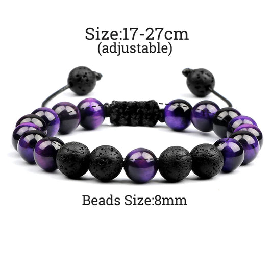 Luckacco High Quality Purple Tiger Eye Lava Beads Bracelet Women Natural Stone Healing Buddha Adjustable Bangles Jewelry Gift for Friend