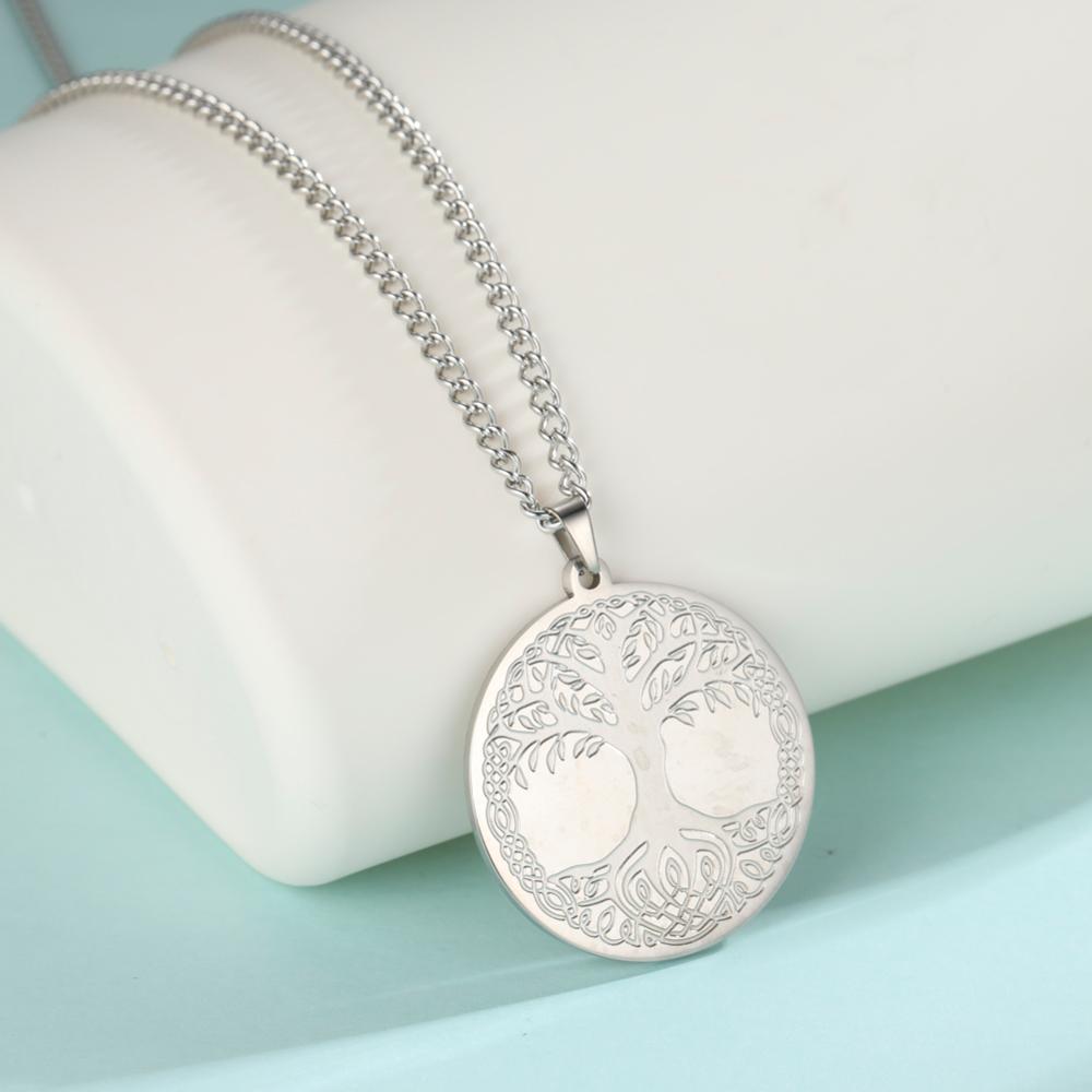Skyrim Tree of Life Necklace Stainless Steel Silver Color Talisman Amulet Long Chain Necklaces Vintage Jewelry for Men - luckacco