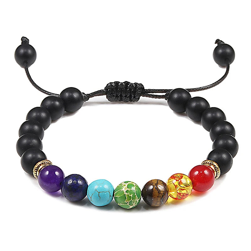 luckacco 7 chakra beads natural lava tiger eye stone bracelet for women men healing balance therapy bracelets jewelry prayer adjustable