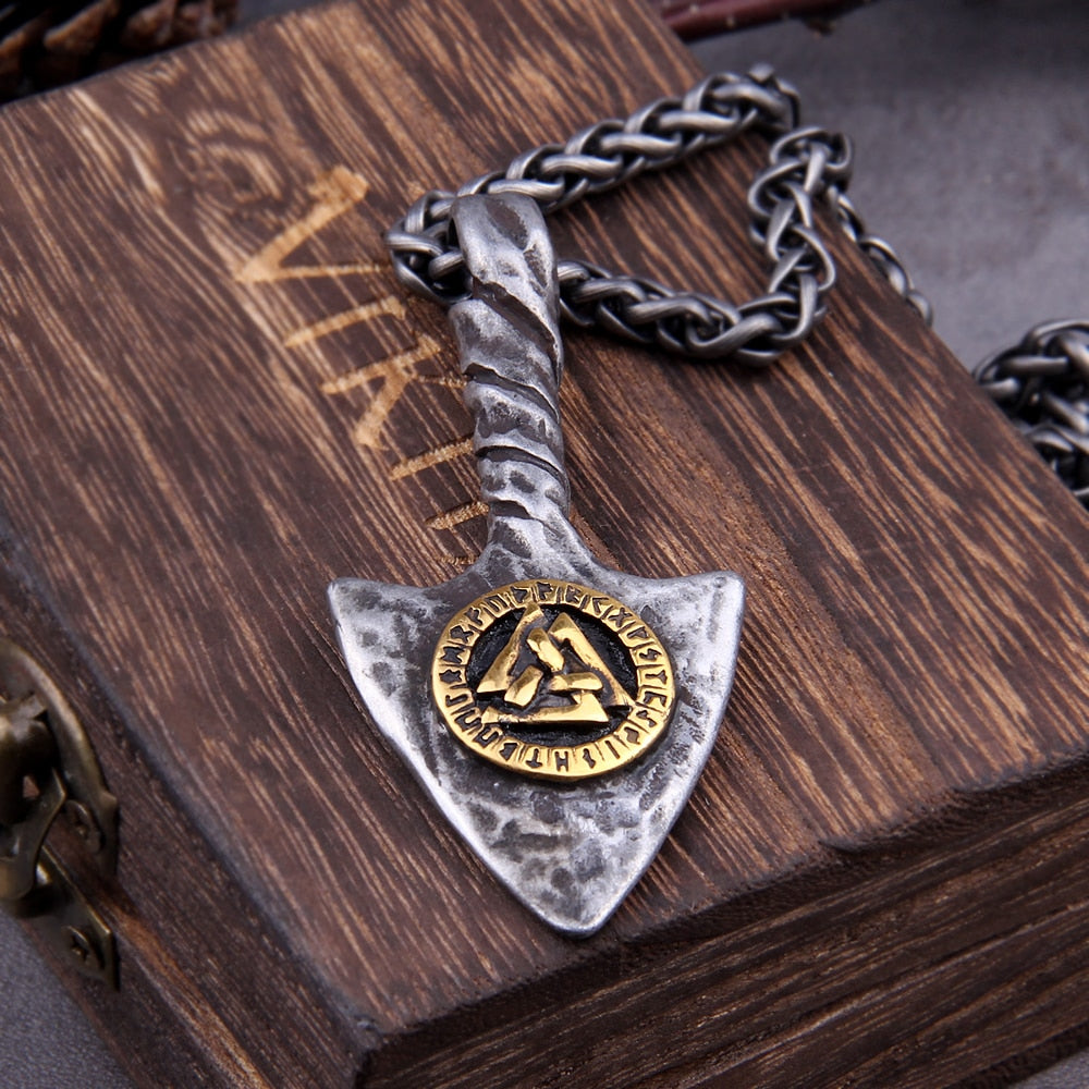 Stainless Steel Viking Necklace Men Antique Gray Spear Pendants Rune valknut Necklaces Scandinavian Norse Jewelry Gift - luckacco