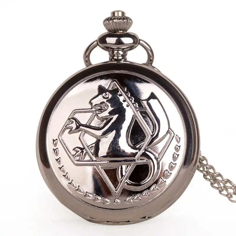 luckacco antique fullmetal alchemist edward elric cosplay quartz pocket watch with pendant necklace men women fob watch