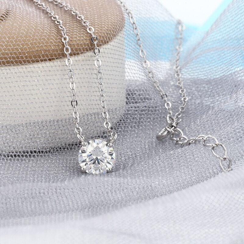 Moissanites Stone Diamond Necklace 6.5mm 1CT Pendant Silver 925 Gift For Women Wedding Party Anniversary Gift Simple Charms - luckacco