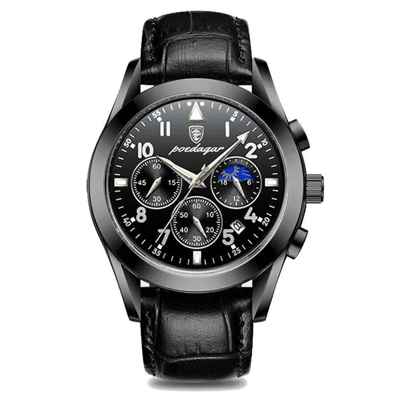 luckacco poedagar men watch new top brand luxury waterproof luminous sport wristwatch quartz military genuine leather relogio masculino