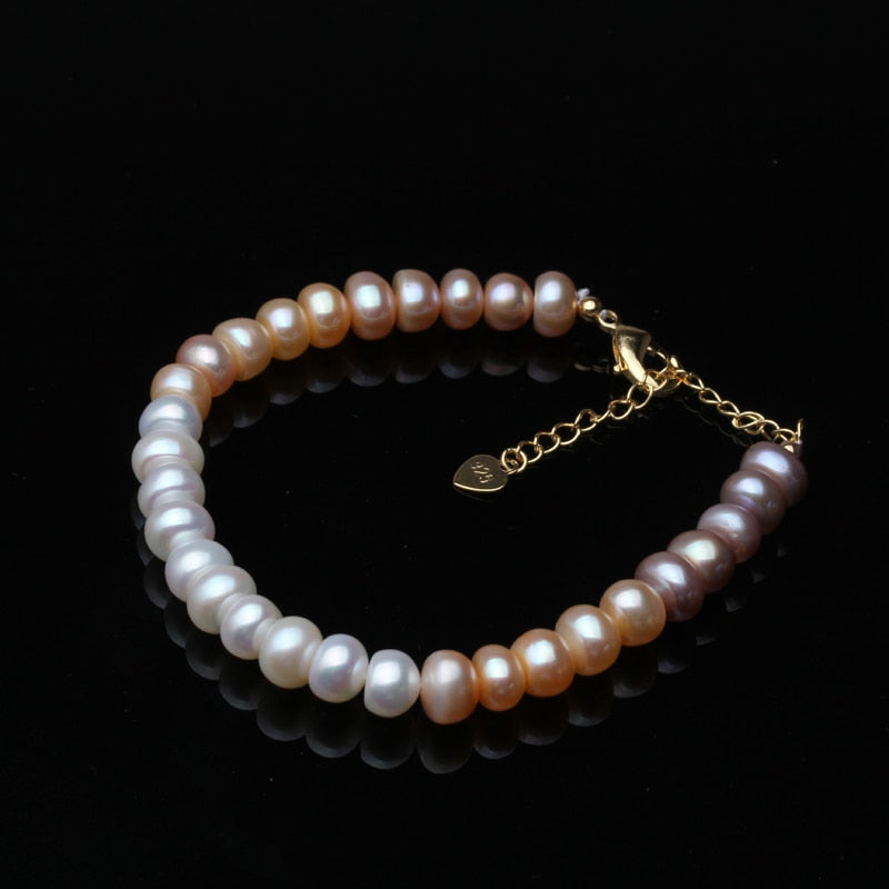 100% Real Natural Colorful Pearl Bracelet Women,Button Classic Freshwater Pearl Strand Bracelet Wedding Gift -  - Luckacco Jewelry and Watch Store