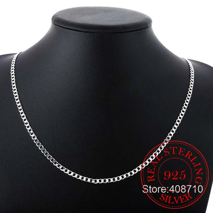 Luckacco 40cm-75cm 4mm 925 Sterling Silver Side Curb Chain Choker Necklace Women Girls Jewelry Colar Collier Collares Mujer Kolye