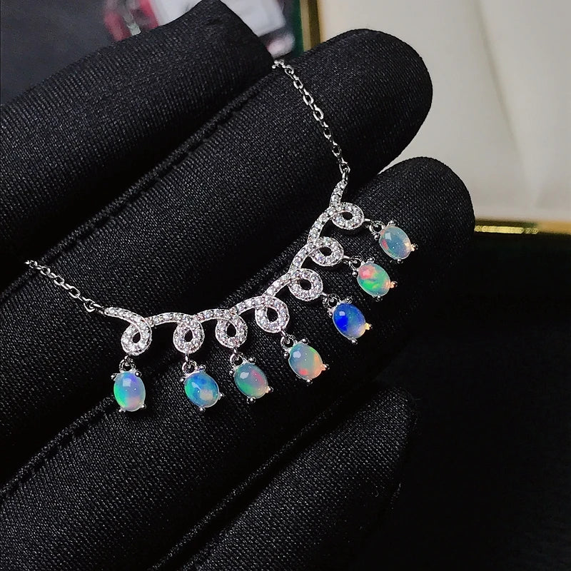 luckacco natural opal necklace, the latest design, colorful, affordable, 925 silver