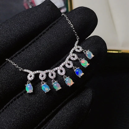 Luckacco Natural Opal Necklace, the latest design, colorful, affordable, 925 silver