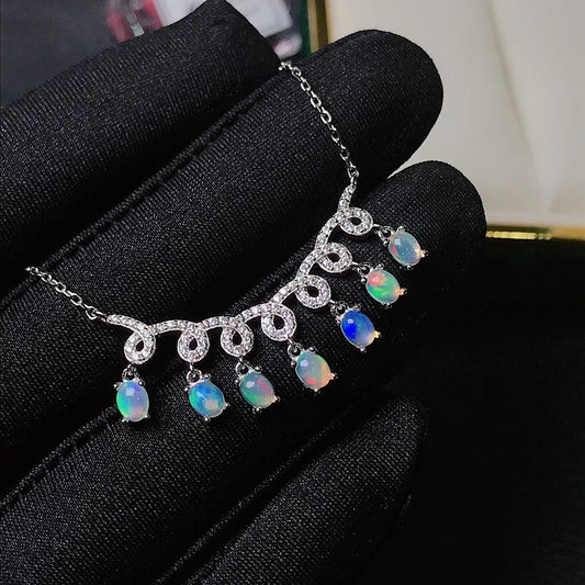 Luckacco Natural Opal Necklace, the latest design, colorful, affordable, 925 silver