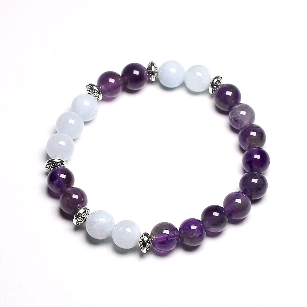 Natural Aquamarine Amethyst Crystal Bracelet Healing Gemstones 8mm Beads Bracelets for Women Yoga Meditation Jewelry Dropship - luckacco