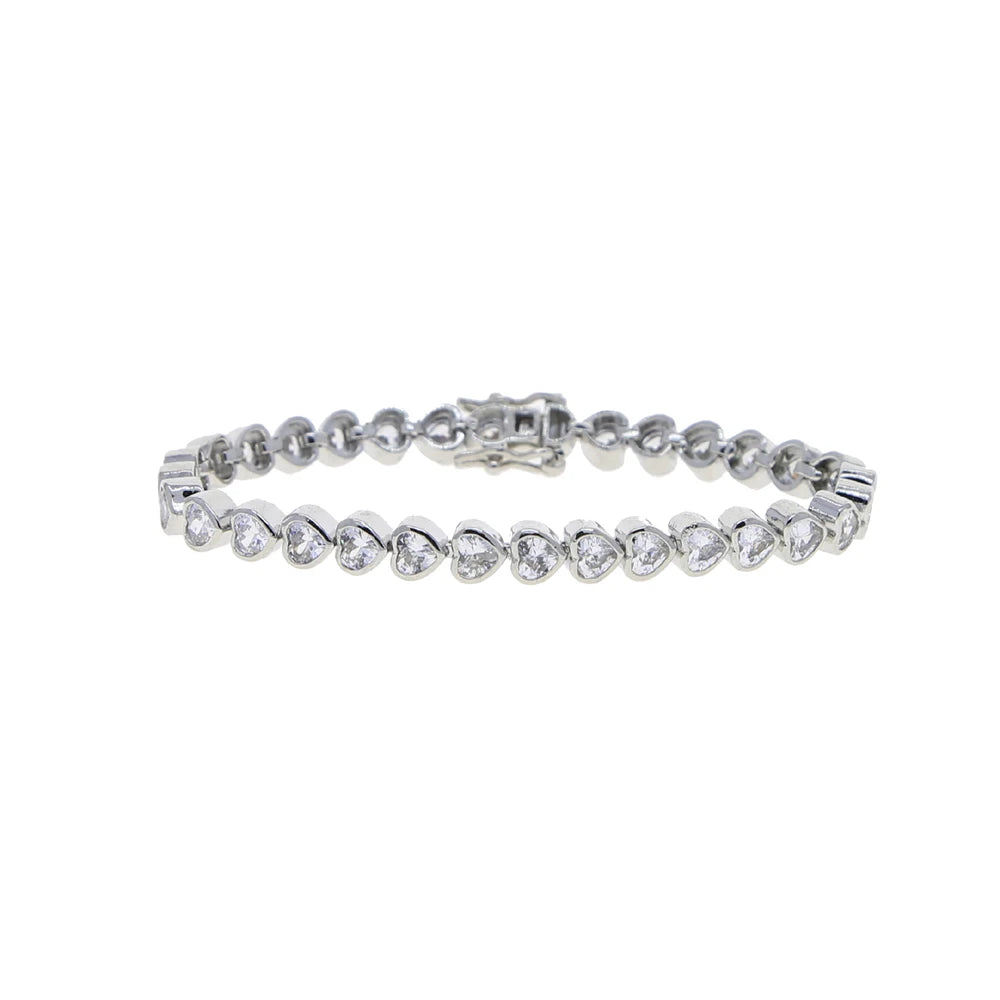 luckacco 2025 new iced out aaa cubic zirconia heart tennis chain bracelet silver color cz charm chain bracelet hip hop jewelry for women
