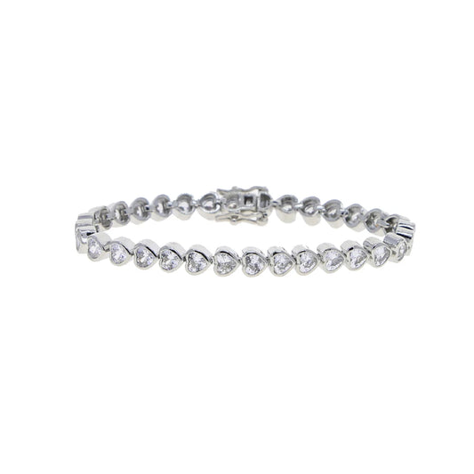Luckacco 2025 New Iced Out AAA Cubic Zirconia Heart Tennis Chain Bracelet Silver Color CZ Charm Chain Bracelet Hip Hop Jewelry For Women